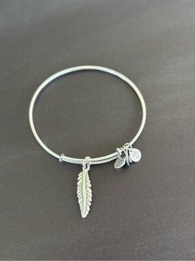 Alex and Ani Silver Feather Charm Bangle Bracelet